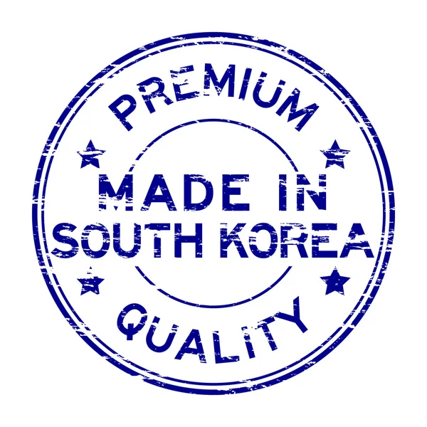 Grunge Premiumkwaliteit blauw en maakte in korea rubber stempel — Stockvector