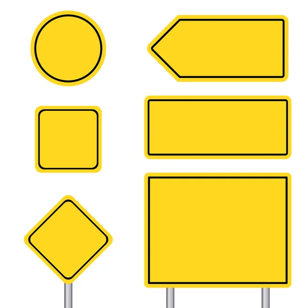 Blank multiple size of yellow transportation sign set with pole — Stock Vector