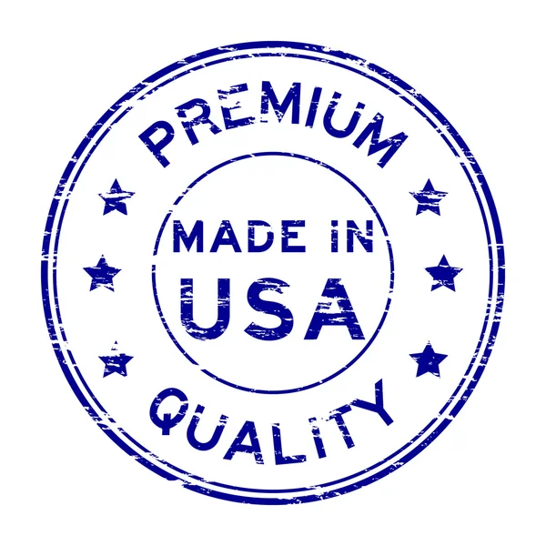 Grunge qualidade premium azul e feito nos EUA selo de borracha — Vetor de Stock