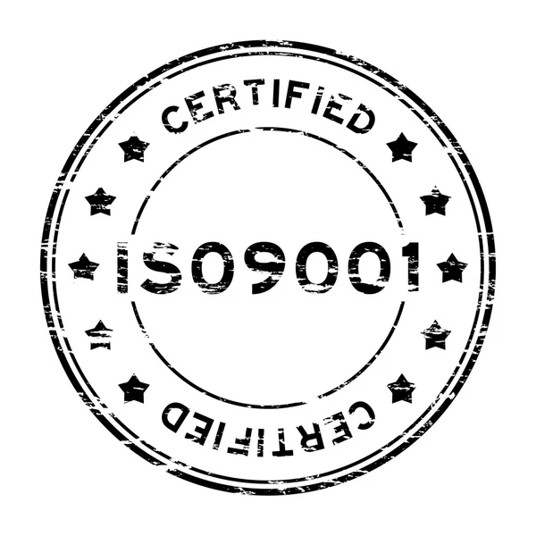 Grunge negro ISO9001 certificado con sello de goma estrella — Vector de stock