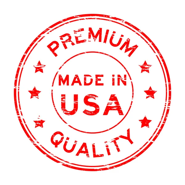 Grunge qualidade premium vermelho e feito nos EUA selo de borracha — Vetor de Stock