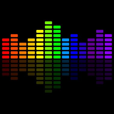 Siyah arka plan üzerinde renkli gökkuşağı kare müzik ekolayzır