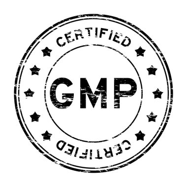 Grunge siyah Gmp (iyi manufacuturing practice) ve sertifikalı ru