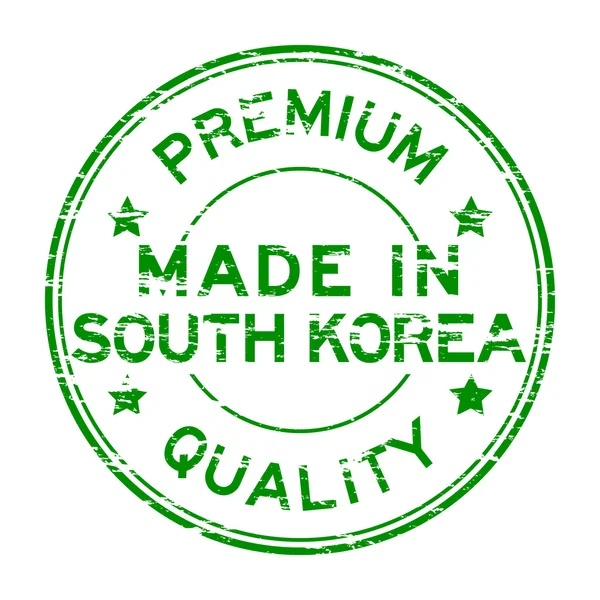 Grunge zöld prémium tulajdonság és gyártott-ban korea gumibélyegző — Stock Vector
