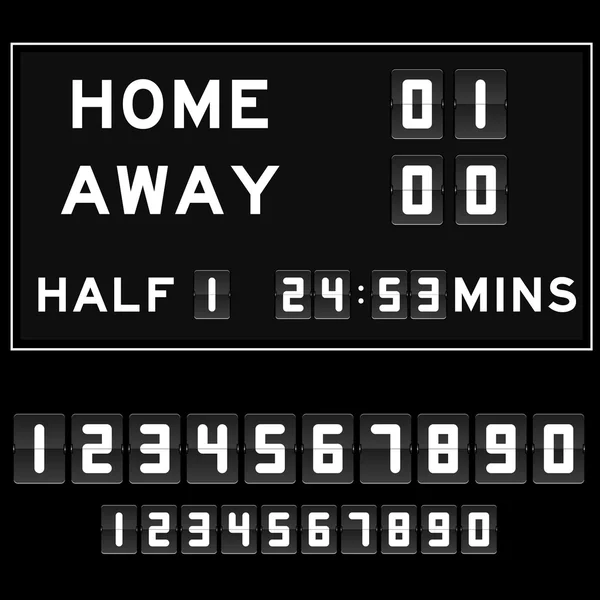 Voetbal scorebord met witte analoge flip nummer — Stockvector