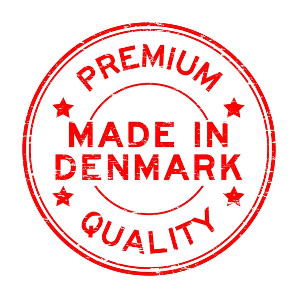 Grunge červené prémiové kvality a jsou vyrobeny v Dánsku razítko — Stockový vektor