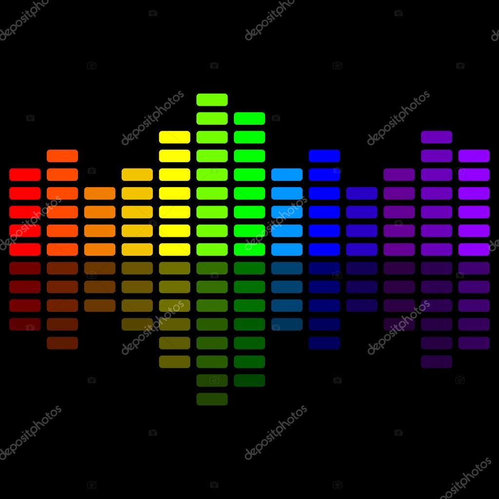 Colorful rainbow square music equalizer on black background