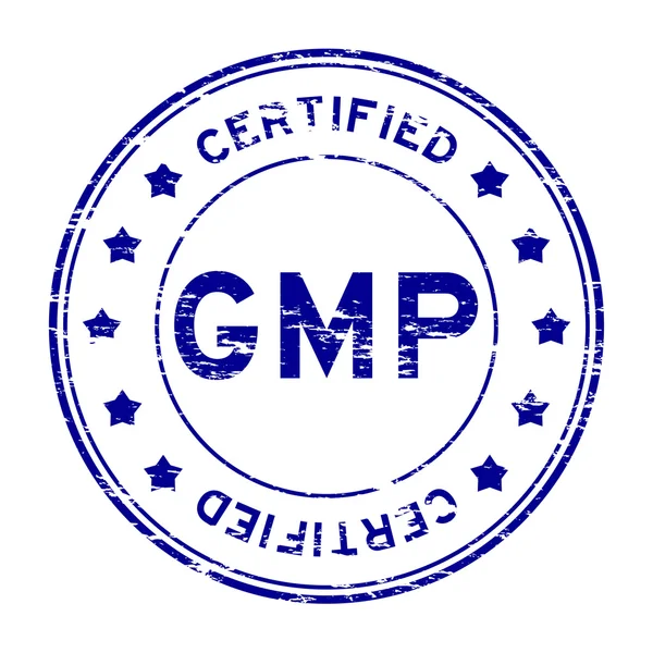 Grunge blue GMP (Buenas prácticas de fabricación) y sello de goma certificado — Archivo Imágenes Vectoriales