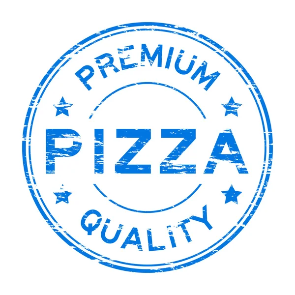 Grunge blue premium quality and pizza rubber stamp — Stock Vector