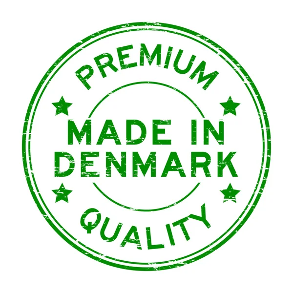 Grunge zelené prémiové kvality a jsou vyrobeny v Dánsku razítko — Stockový vektor