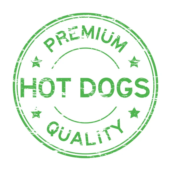 Zöld Grunge gumibélyegző prémium minőségű hot dog — Stock Vector