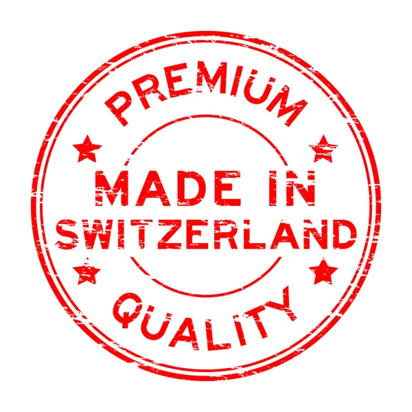 Grunge qualidade premium vermelho e feito na Suíça selo de borracha — Vetor de Stock