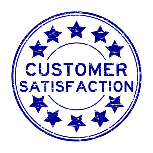 Grunge blue customer satisfaction with star rubber stamp on whit — Stock Vector