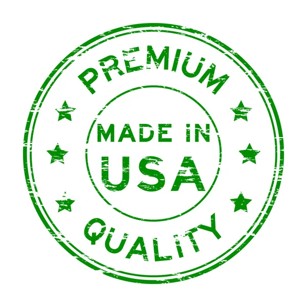 Grunge qualidade premium verde e feita nos EUA selo de borracha — Vetor de Stock