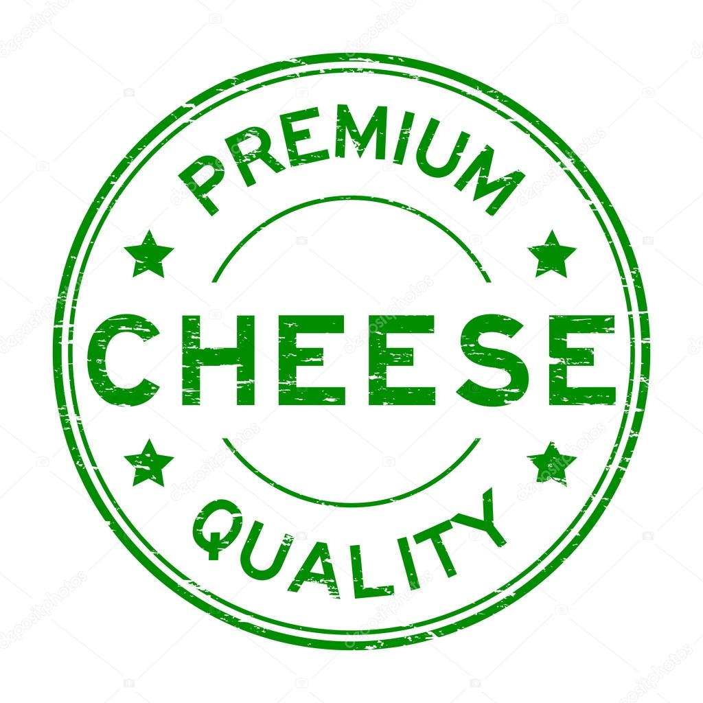 Grunge green premium quality cheese rubber stamp on white background