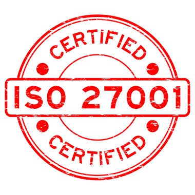 Grunge kırmızı Iso27001 yuvarlak lastik damgası sertifikalı