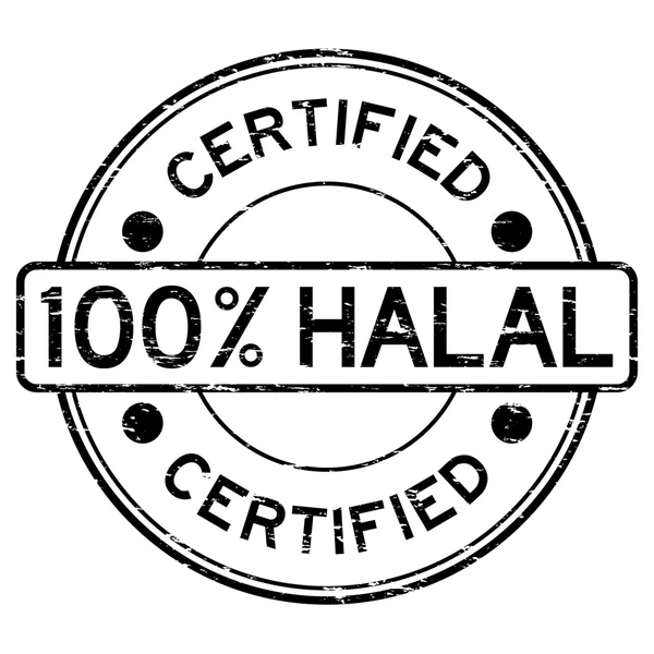 Grunge black 100 percent halal certified rubber stamp — Stock Vector