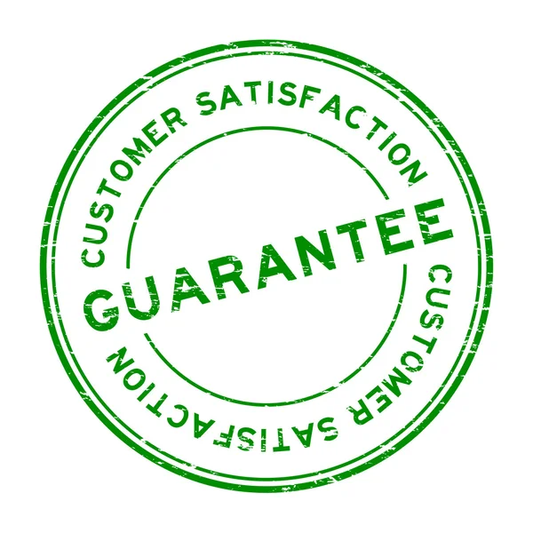 Grunge Green Garantie und Kundenzufriedenheit Stempel auf weißem Hintergrund — Stockvektor