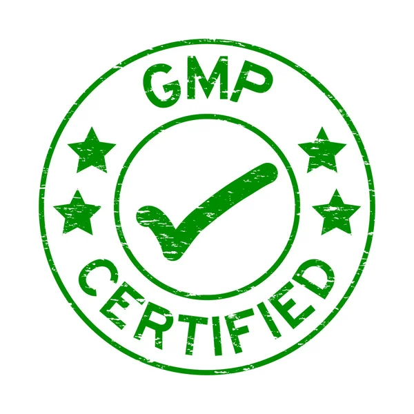 Goma certificada GMP (Good Manufacturing Practice) verde grunge — Archivo Imágenes Vectoriales
