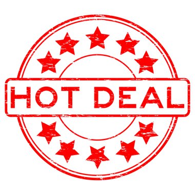 Grunge kırmızı sıcak fırsat yıldız lastik damgası ile