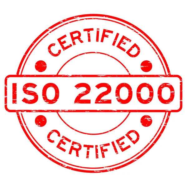 Grunge červené kulaté certifikované Iso22000 razítko — Stockový vektor