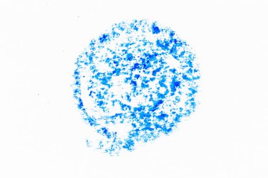 Beyaz kağıda yuvarlak veya yuvarlak şekilli mavi renkli yağlı pastel çizim