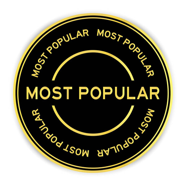 Черный и золотой цвет круглой наклейки со словом самый популярный на белом фоне