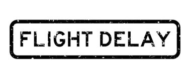 Grunge siyah uçuş gecikmeli sözcük kare beyaz arka planda mühür