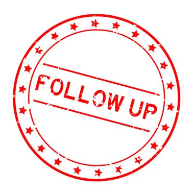 Grunge kırmızısı beyaz arka planda yuvarlak lastik mühür kelimesini takip et