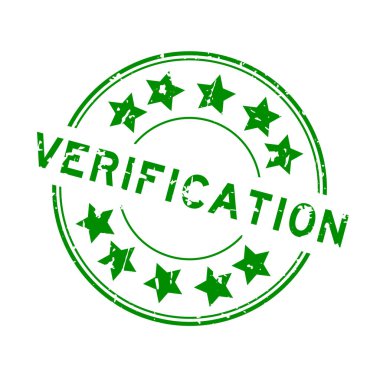 Beyaz arkaplanda yıldız simgesi yuvarlak lastik mühür damgalı Grunge yeşil doğrulama sözcüğü