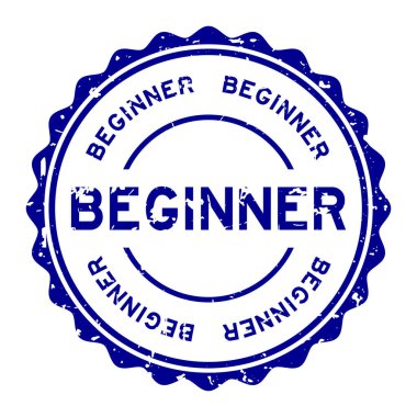 Grunge blue acemi kelimesi beyaz arkaplanda lastik mühür damgası