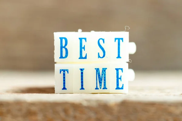 Letter Block Blue Color Word Best Time Wood Background — Stock Photo, Image