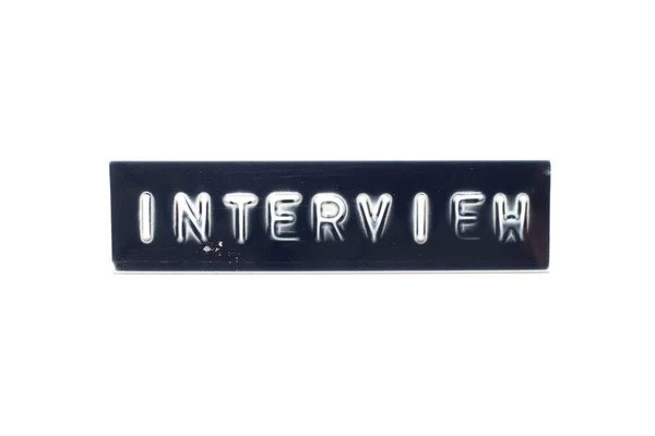 Embossed Letter Word Interview Black Banner White Background — Stock Photo, Image