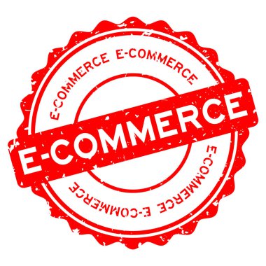 Grunge kırmızı e-ticaret kelimesi beyaz arka planda lastik mühür damgası