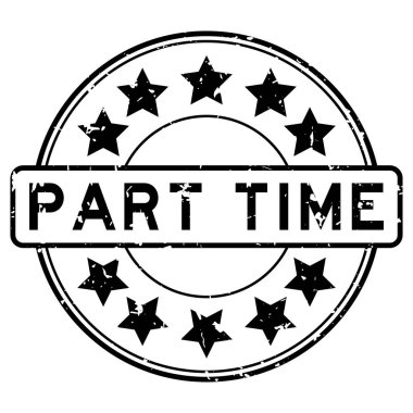 Grunge siyah yarı zamanlı kelime yuvarlak lastik mühür beyaz arka planda