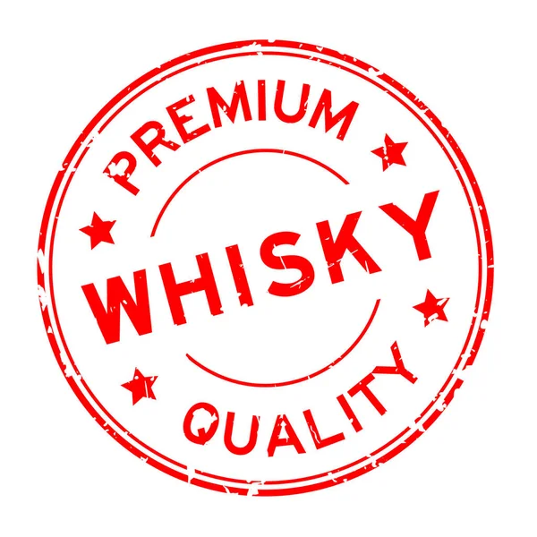 Grunge Piros Prémium Minőségű Whisky Szó Kerek Gumi Pecsét Fehér — Stock Vector