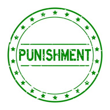 Beyaz arka planda yıldız simgesi yuvarlak lastik mühür damgalı Grunge yeşil ceza kelimesi