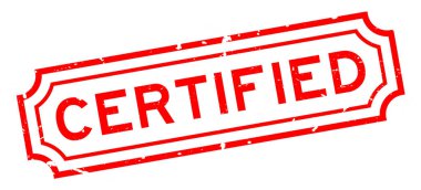 Grunge kırmızı sertifikalı beyaz arka planda lastik mühür damgası