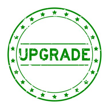 Grunge yeşil kelime güncelleme yuvarlak lastik mühür beyaz arka planda