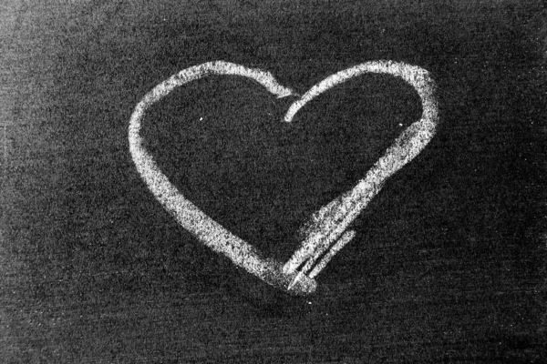 White Color Chalk Hand Drawing Heart Shape Blackboard Background — Stock Photo, Image