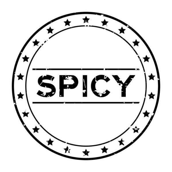 Grunge black spicy word round rubber seal stamp on white background