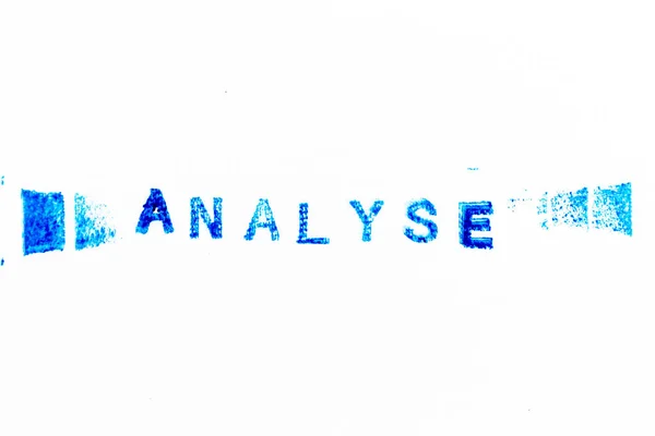 Blaue Farbe Des Gummistempels Wortanalyse Auf Weißem Papierhintergrund — Stockfoto