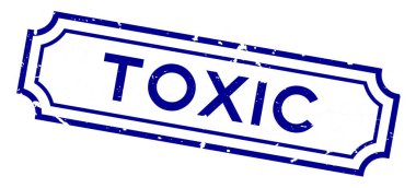 Grunge mavi zehirli kelime beyaz arka planda lastik mühür