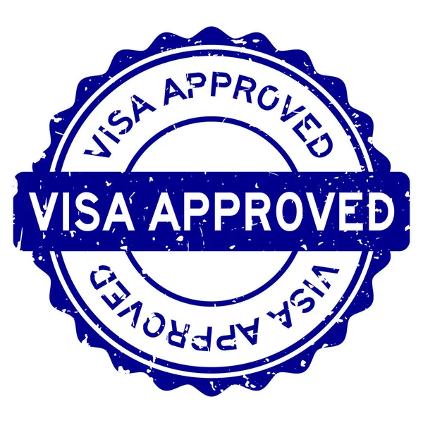 Grunge Blue Visa Approved Word Rubber Seal Stamp White Background — Stock Vector