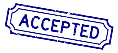 Grunge mavisi beyaz arka planda kabul edilmiş lastik mühür sözcüğü