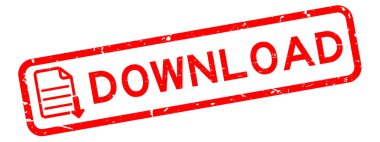 Grunge kırmızı kelime indirme raporu ve aşağı ok kare kauçuk mühür beyaz arkaplan üzerine