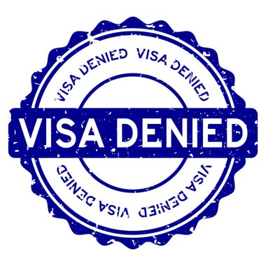 Grunge mavi vizesi beyaz arka planda lastik mühür sözcüğünü reddetti