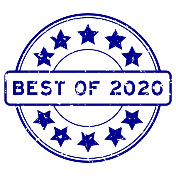 Grunge Μπλε Καλύτερη Λέξη Του 2020 Αστέρι Εικονίδιο Στρογγυλό Καουτσούκ — Διανυσματικό Αρχείο
