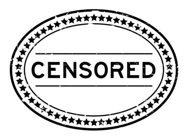 Grunge siyah sansürlenmiş kelime oval lastik mühür beyaz arka planda