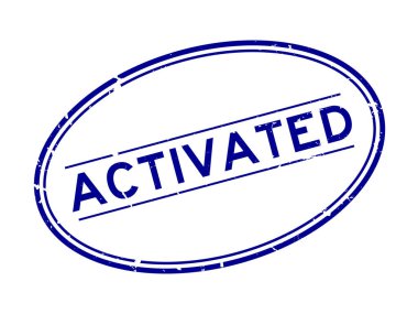 Grunge mavi kelime oval lastik mühür beyaz arka planda